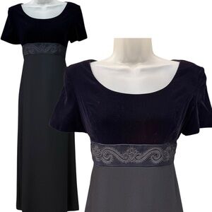 Vintage Claiborne Purple Edwardian Velvet Old Money Embroidered Maxi Dress❤️